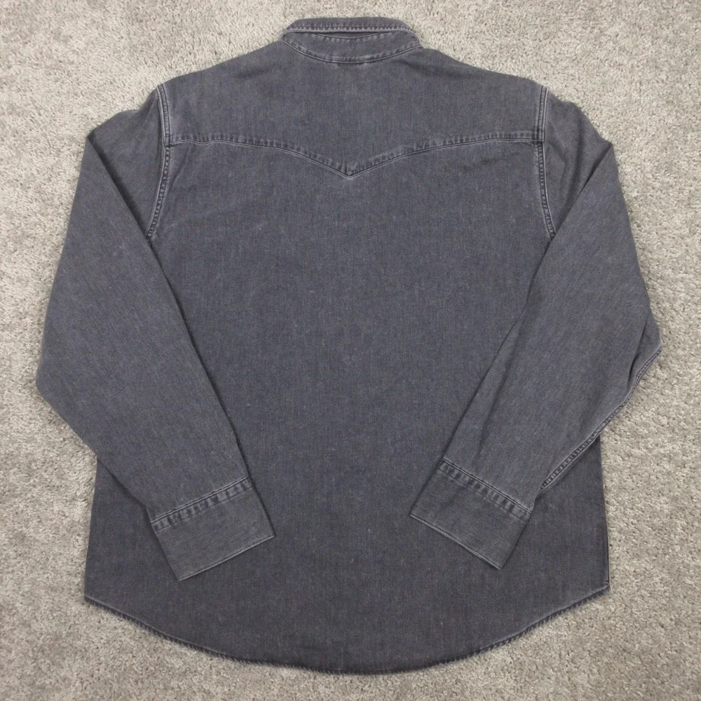 Levis‎ Shirt Mens 2XL Black Denim Jean Pearl Snap Western Cowboy Workwear Faded
